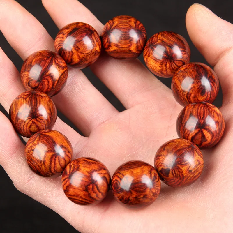 

Authentic Bracelet 2.0 with Double-Eyed Ghost Face Old Wood Buddha Beads Men's Hainan Huanghuali Wooden Prayer