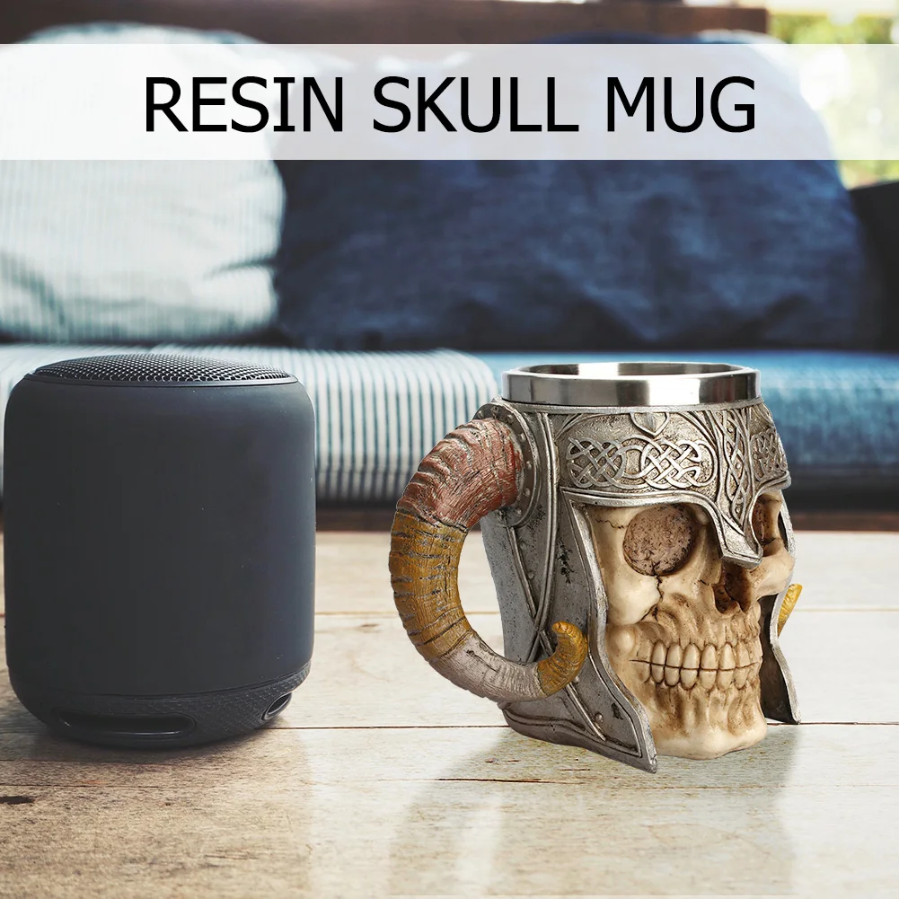 

450ml Skeleton Knight Ram Horn Cup Resin Drinking Cup Heat Resistant Retro Water Cup Vintage Drinking Tumbler for Desktop Decor