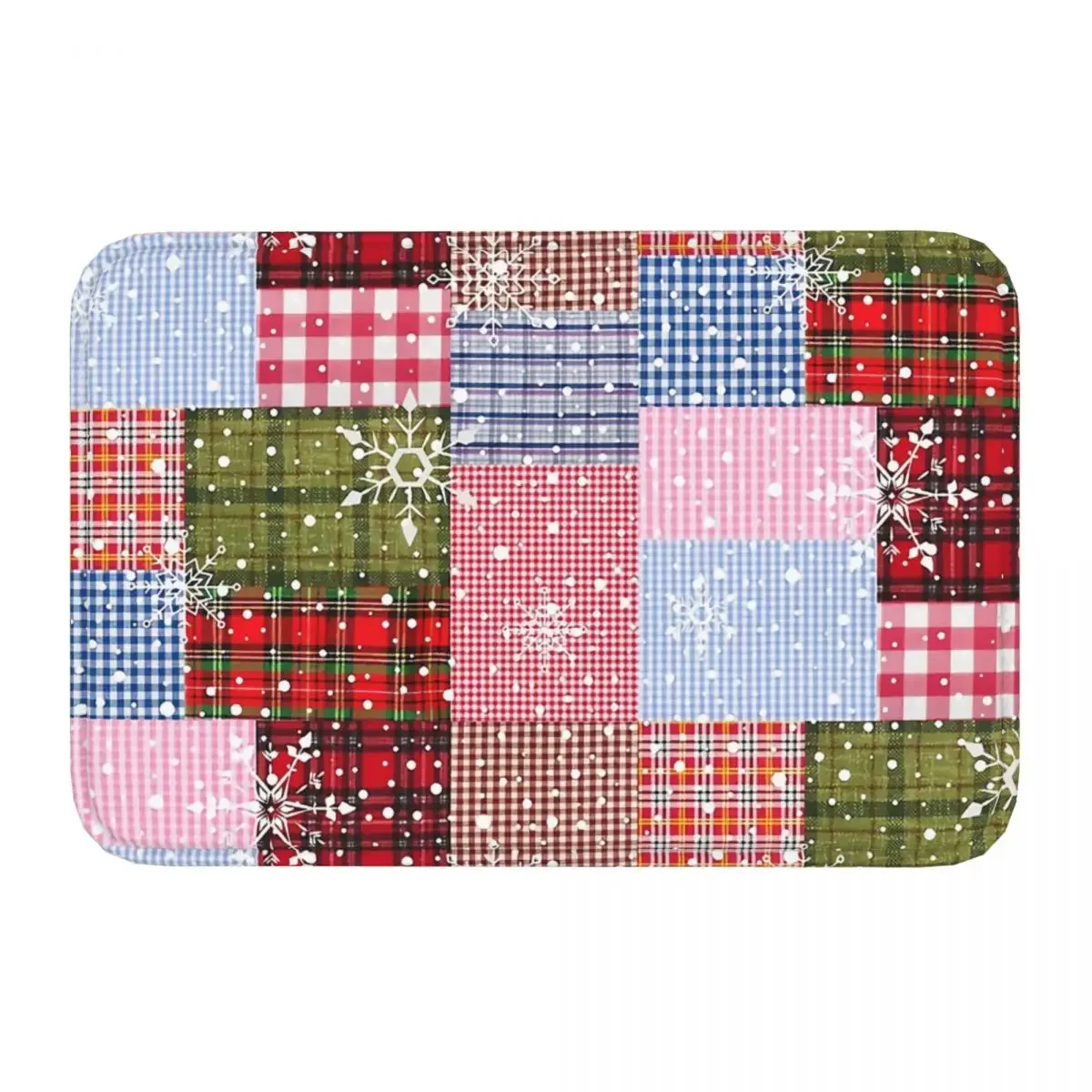 Non-slip Doormat Christmas Checkered Pattern Carpet Bath Bedroom Mat Welcome Indoor Decorative