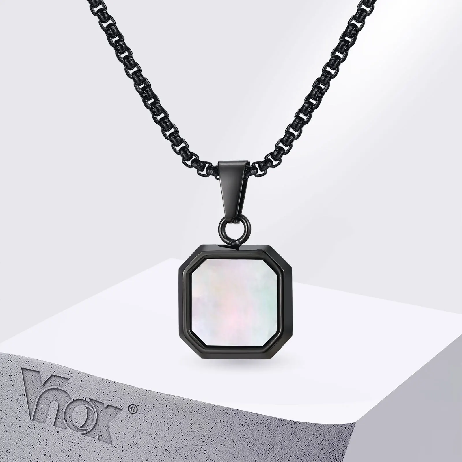 

Vnox Stainless Steel Shell Necklace for Men Boys, Hypoallergenic Waterproof Square Pendant with Box Chain, Birthday Gift for Him