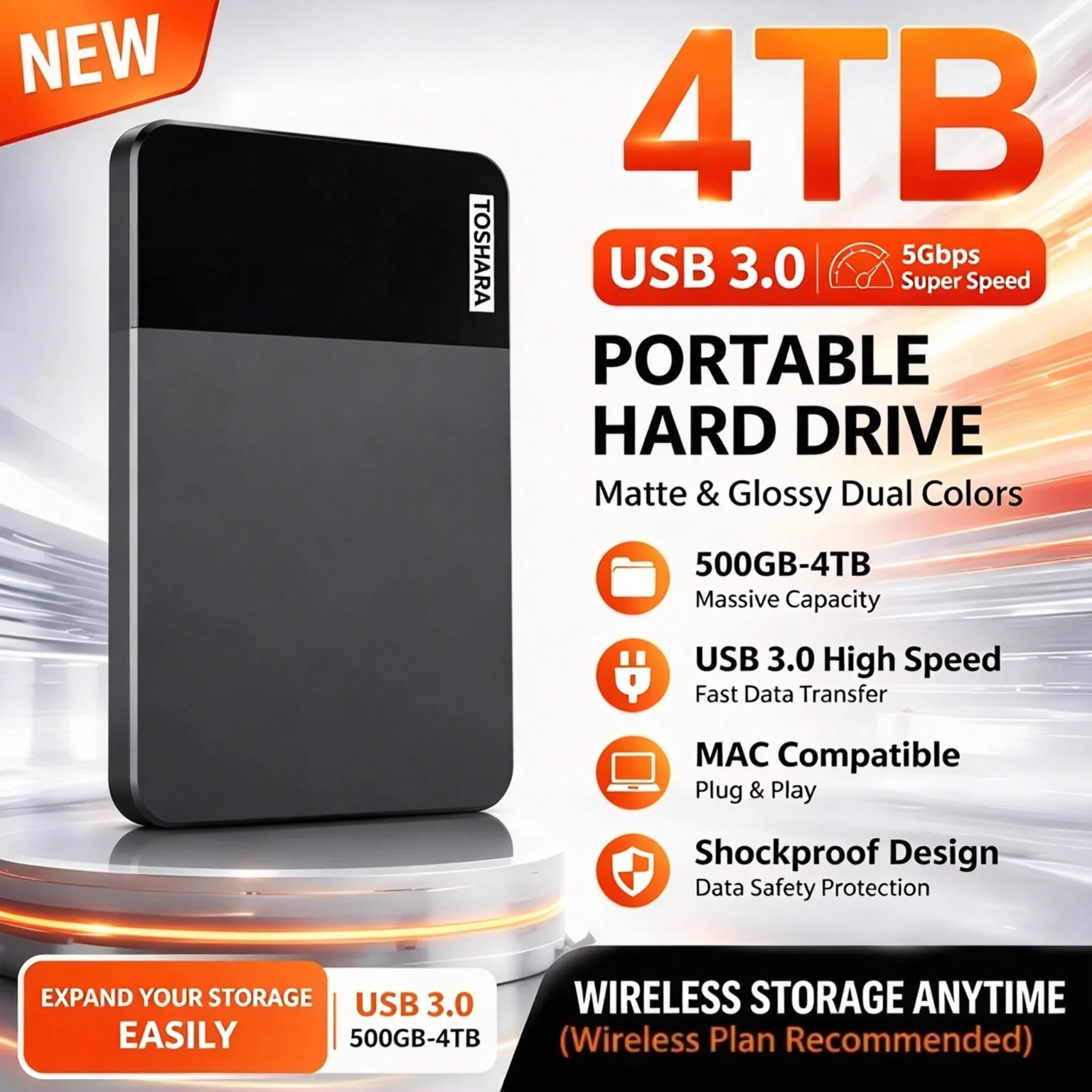 Portable Encrypted External Hard Drive Large Capacity 500GB 1TB 2TB 4TB USB3.0 Office File Backup Hard Disk For Desktop Laptop