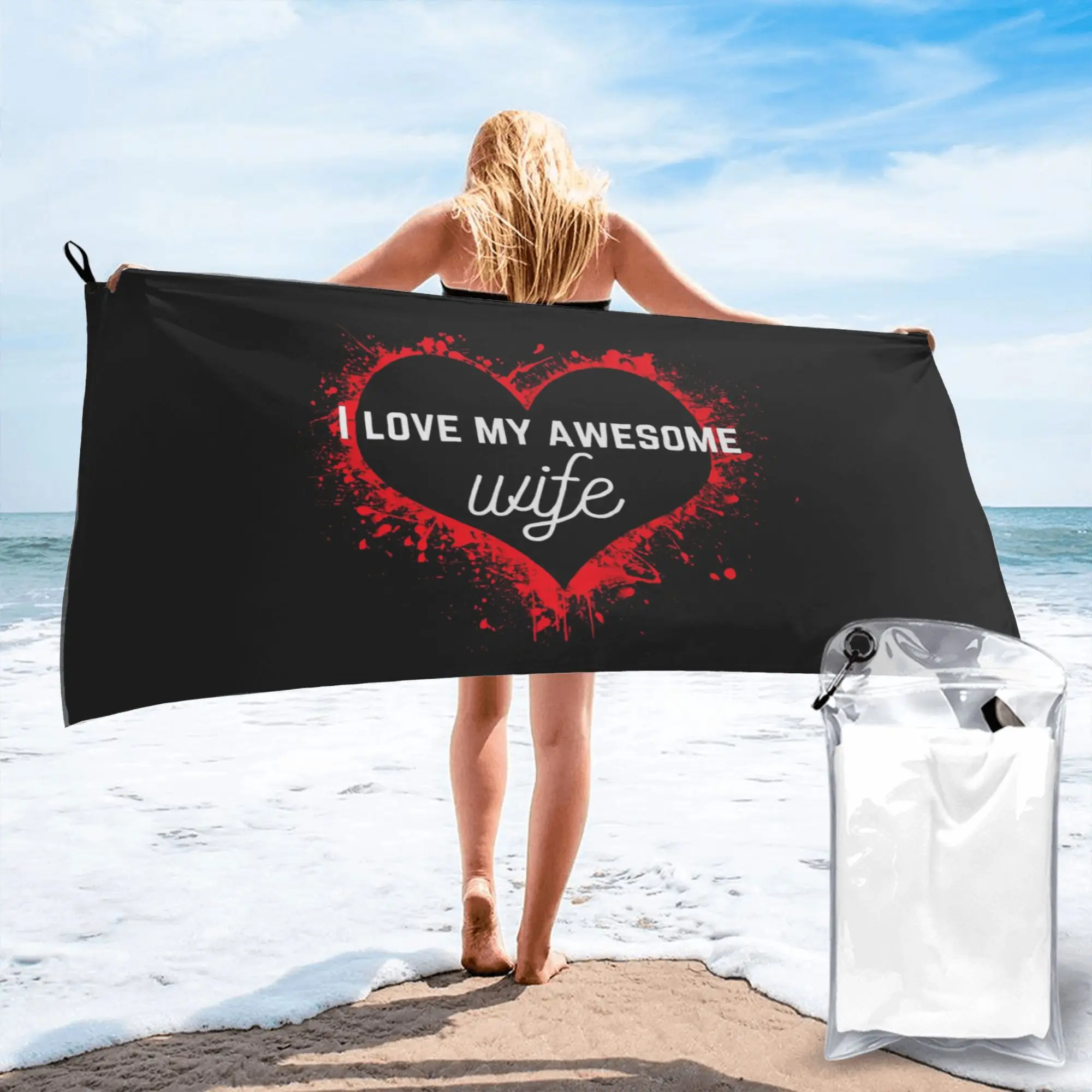 

I Love My Awesome Wife Beach Towel Soft Microfiber Quick Dry Absorbent Quick Towels For Pool