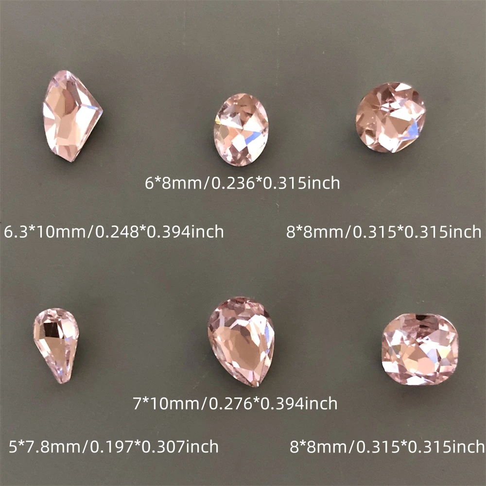 30pcs Y2K Square Pointed Bottom Irregular Diamond Rhinestone Pink Nail Art Charms Gorgeous Crystal Gemstones Manicure Ornament