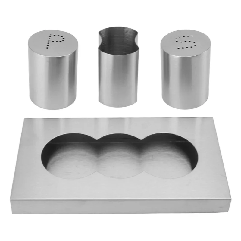 Stainless Steel Salt Pepper Shakers Set Toothpick Holder With Tray Condiment Shakers Spice Dispenser Kitchen Accessories