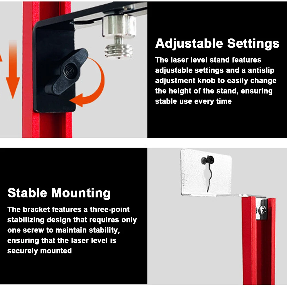 Stable Mounting Aluminum Alloy Construction Adjustable Laser Level Bracket with Universal Adapter Accessory 4 Optional