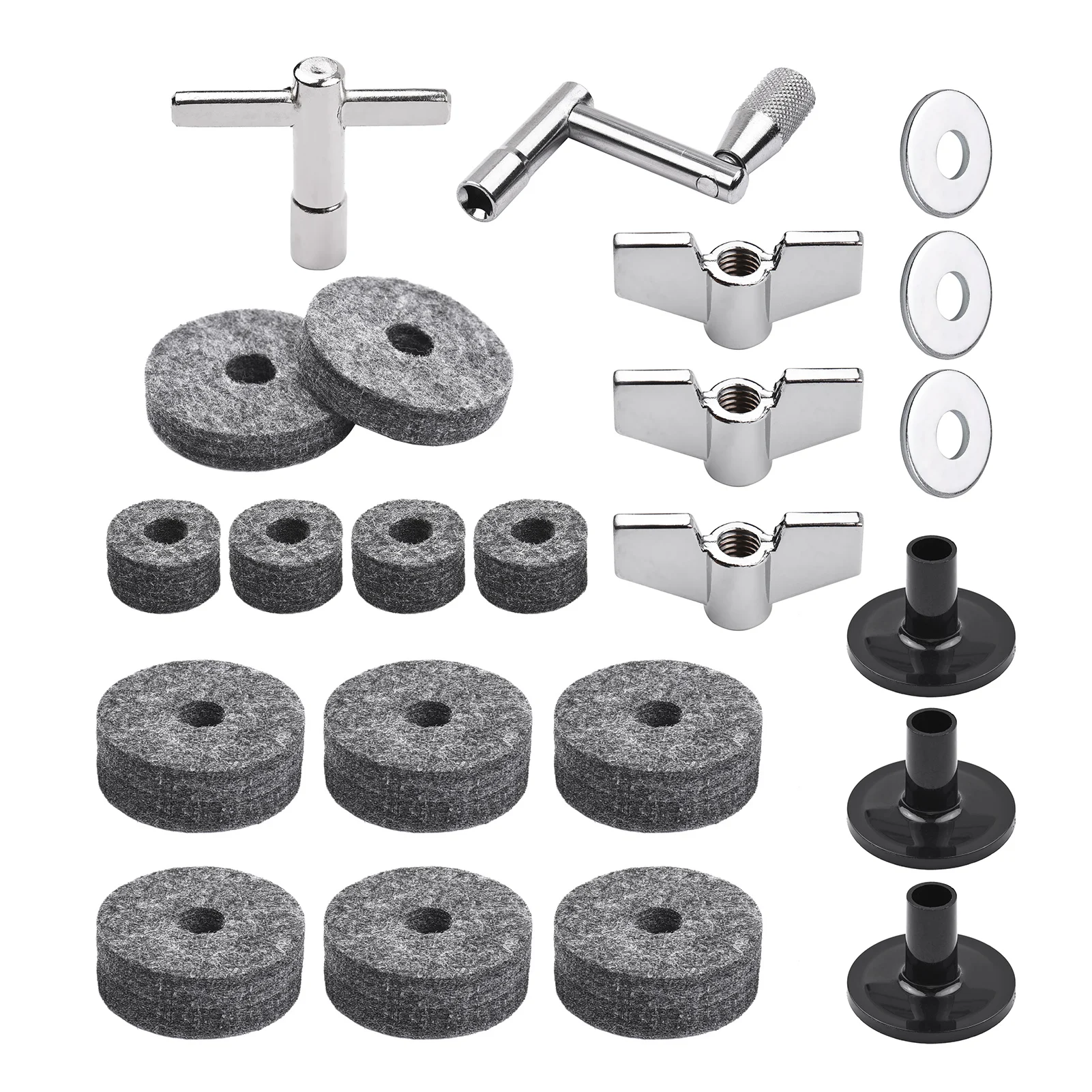 23pcs Cymbal Replacement Drum Parts Cymbal Stand Felts Drum Cymbal Felt Pads Include Wing Nuts Washers Cymbal Sleeves Drum Key