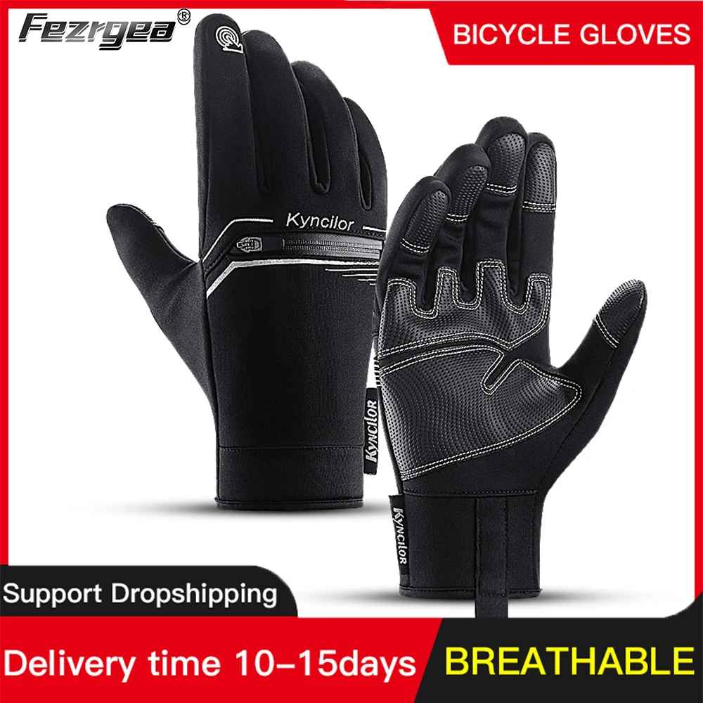 Outdoor Sports Autumn And Winter Touch Screen Warm Pu Leather Bicycle Riding Anti-Splashing Men'S And Women'S Gloves