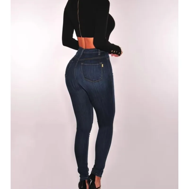 Botvotee Button Up Skinny Pencil Jeans for Women High Waisted Casual Elegant Denim Pants Vintage Retro Blue Strentch Jeans Woman