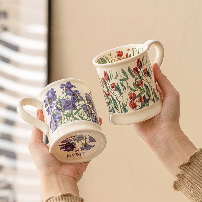 French Retro Mug Ceramic Drinking Cup High Value Breakfast Milk Coffee Household Couple Cup with Handle