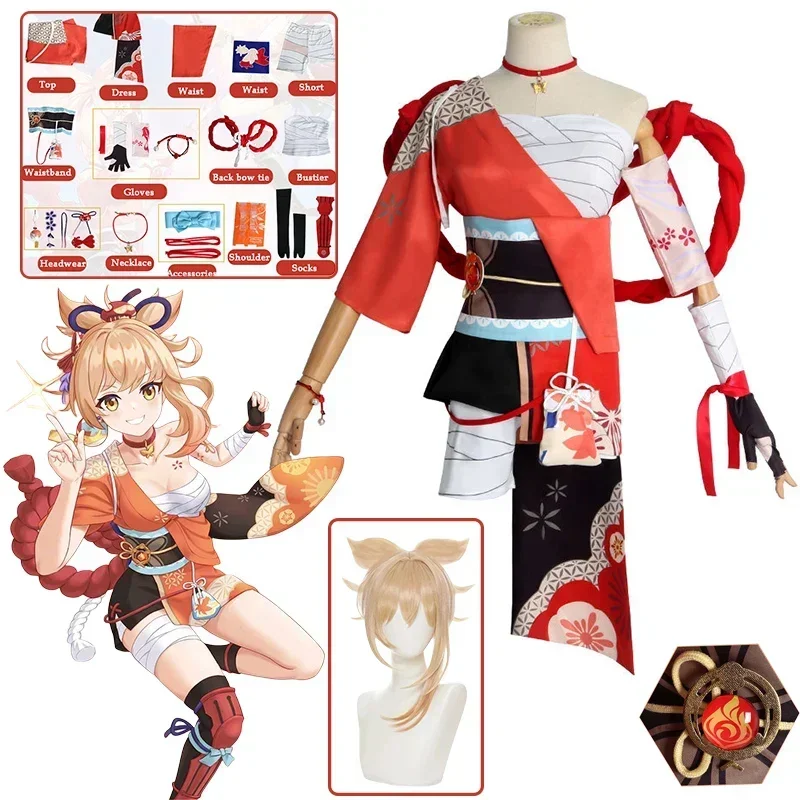 

Game Genshin Impact Yoimiya Cosplay Costume Anime Cosplay Costume Props Jewelry Yoimiya Wig Halloween Carnival Party Sexy Dress