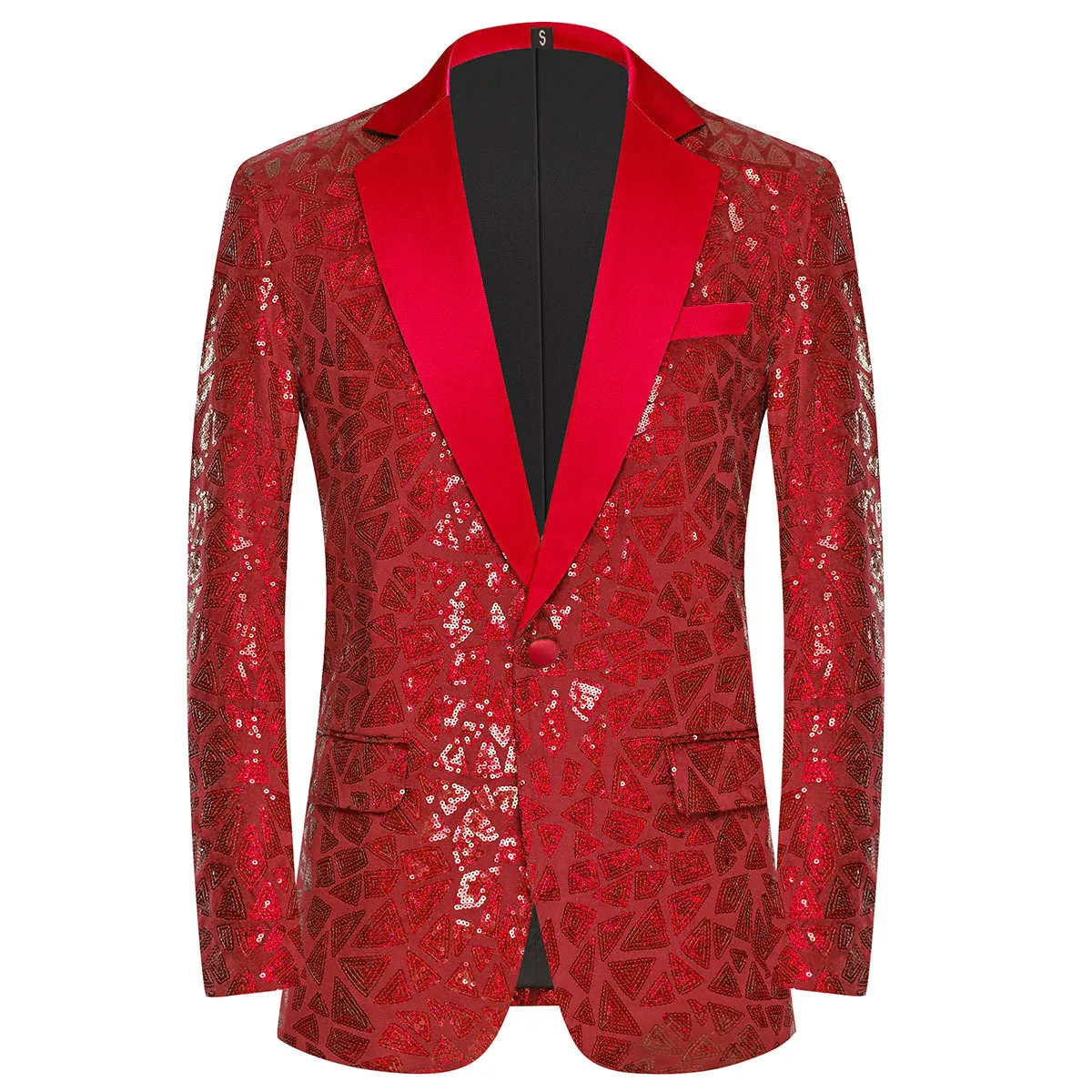 

Men Red Sequins Party Blazer Slim Fit One Button Wedding Suit Jacket Evening Banquet Performance Tuxedo Coat Stage Host Costumes