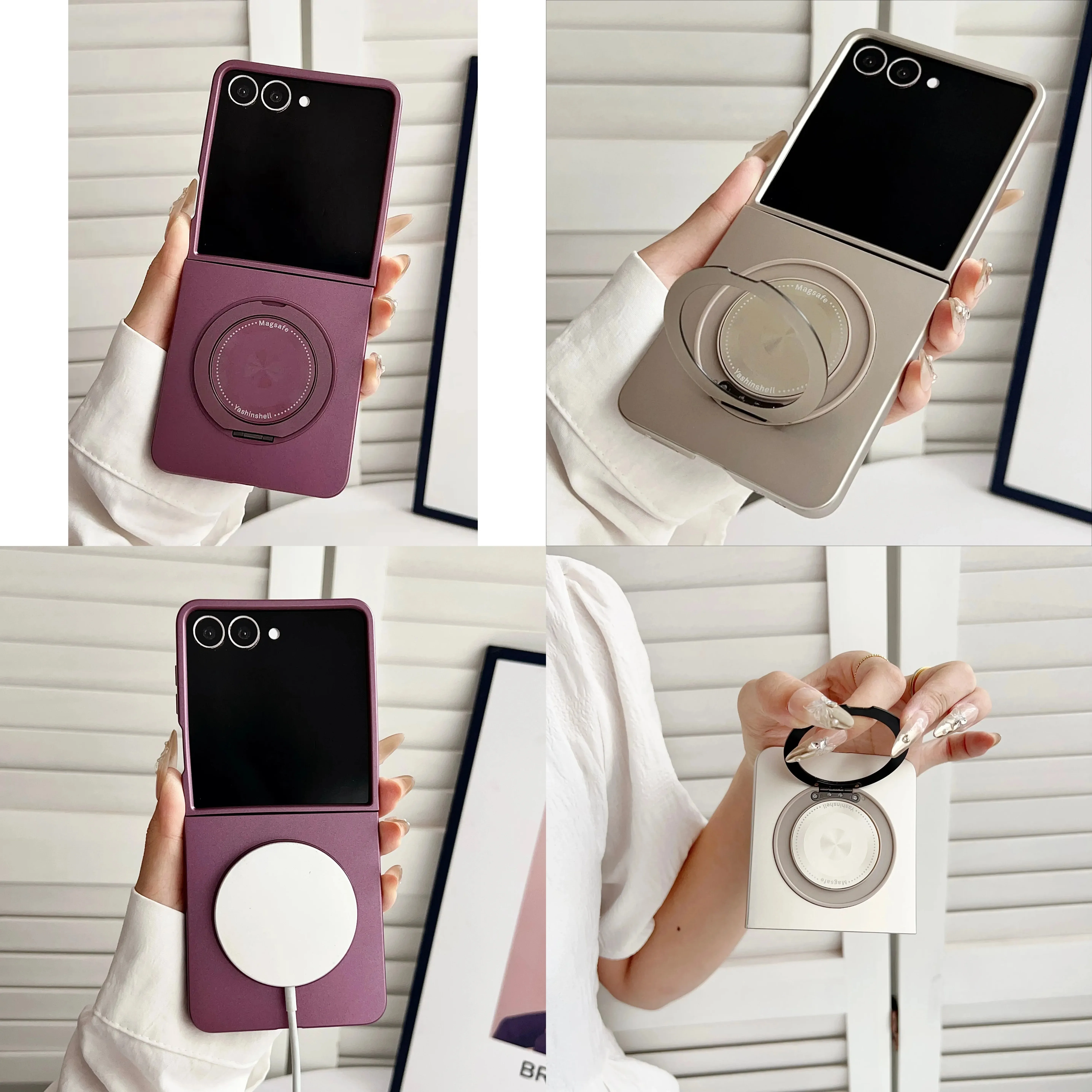 Ultra Thin Metal Paint Solid 360 Stand Magnetic Fold Case for Samsung Galaxy Z Flip 7 6 5 4 3 for MagSafe Charge PC Cover