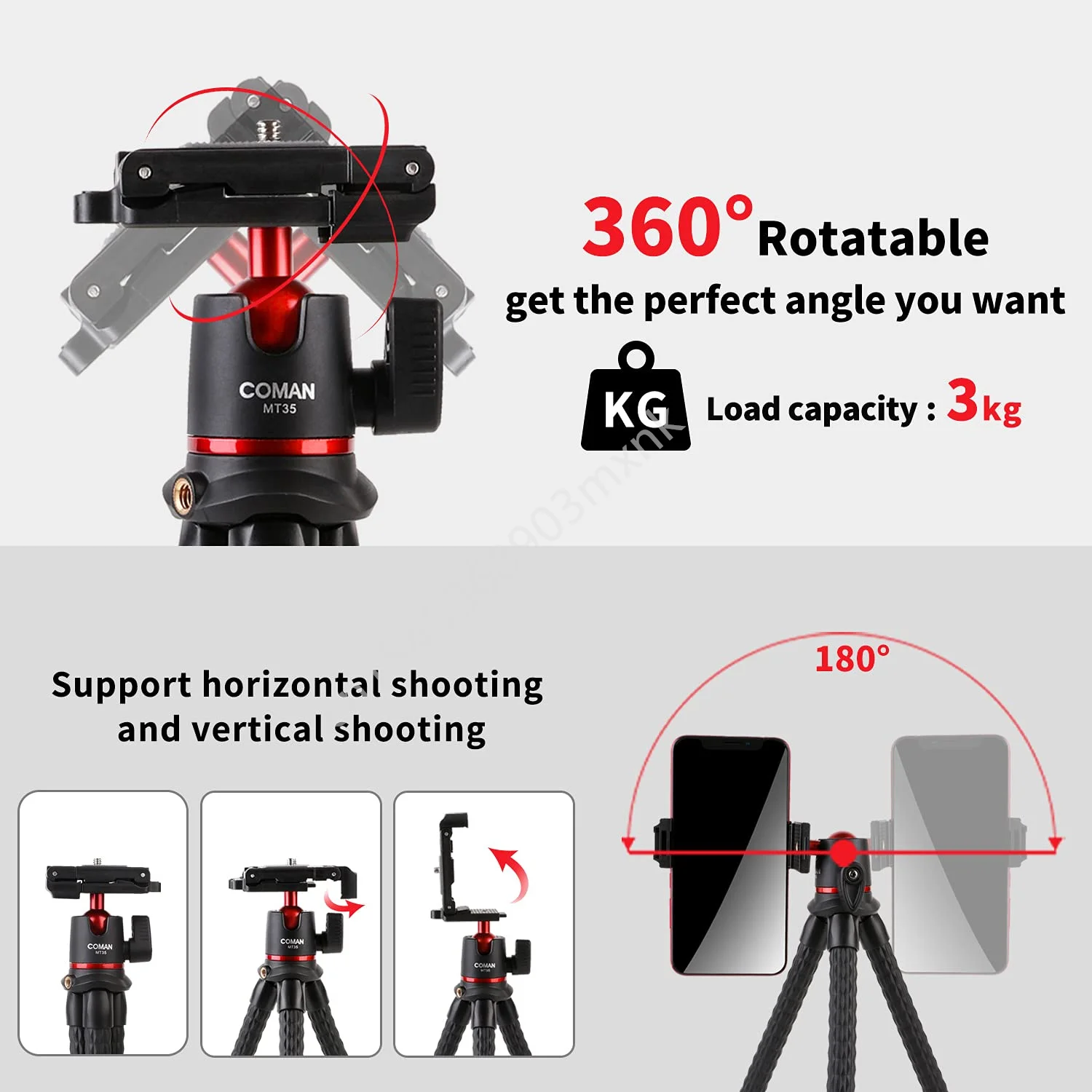 Coman MT-35 lexible Octopus Tripod Smartphone DSLR SLR Vlog Tripod Travel Portable 2 in 1 Tripod Extend 1/4 Screw Magic Arm