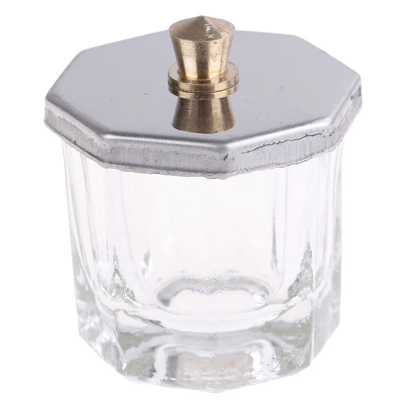 1XCosmetic Tools Dappen Dish aus achteckigem Glas mit Edelstahl-Metalldeckel
