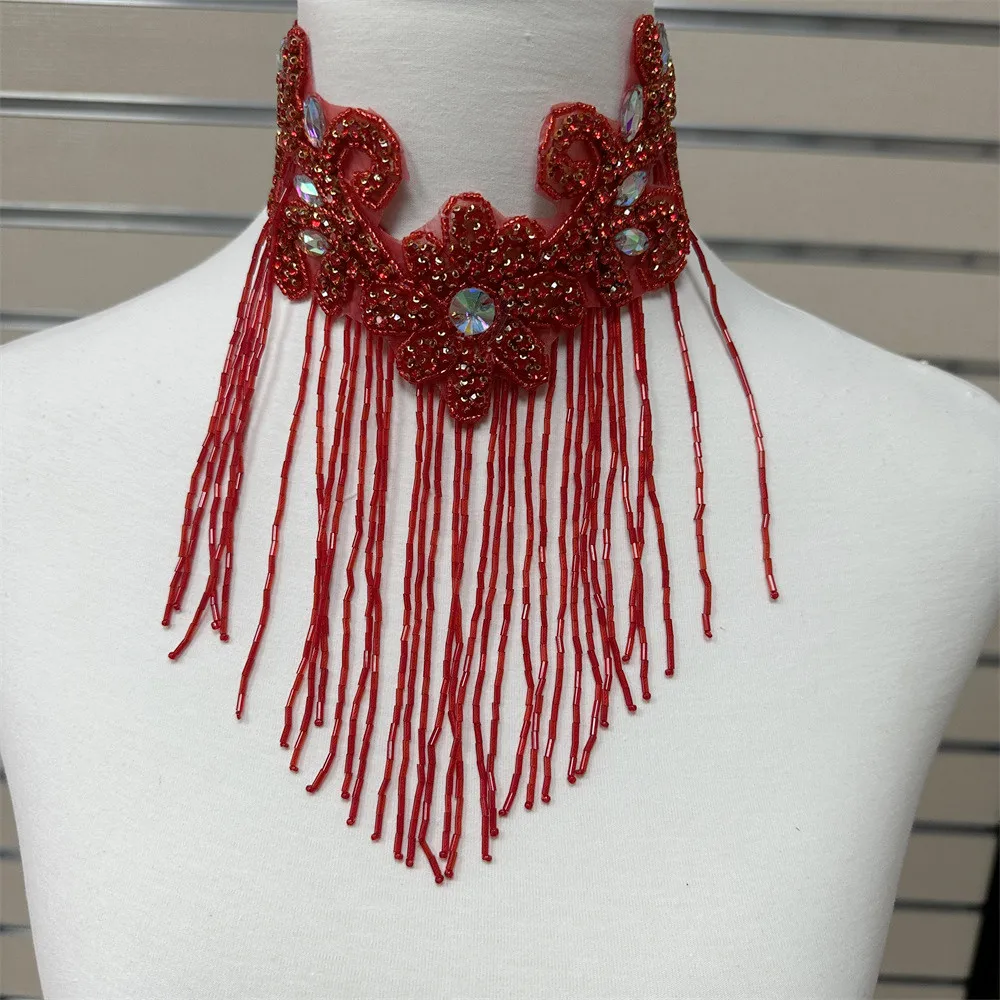 1PCS Rhinestone Applique tassels flower patches Iron on/sew on wedding dress accessories For Clothes Decoration