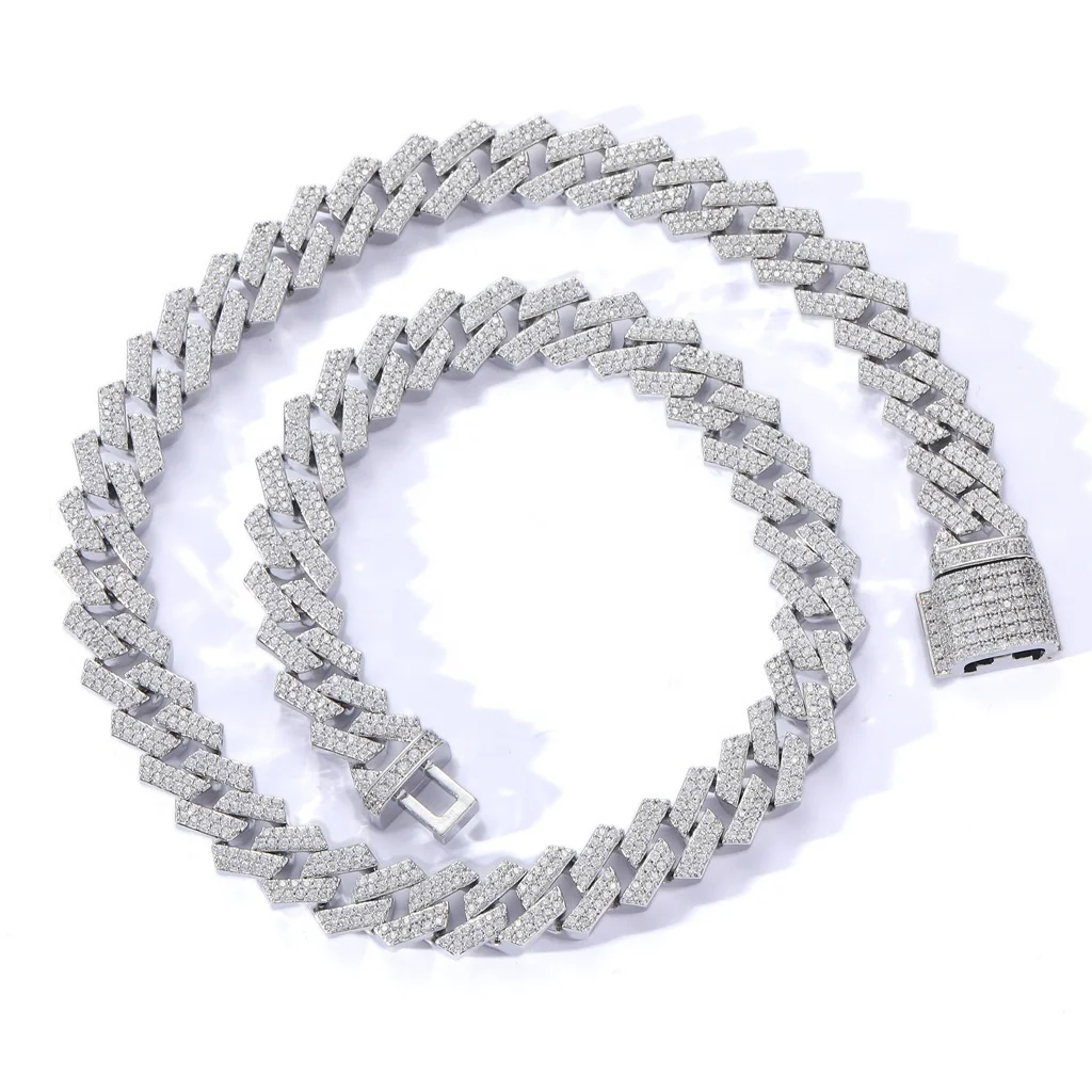 

12MM Hip Hop Jewelry Chunky White Gold Plated Diamond Cuban Chain Necklace Set Iced Out Cubic Zircon Cz Cuban Link Chain Men