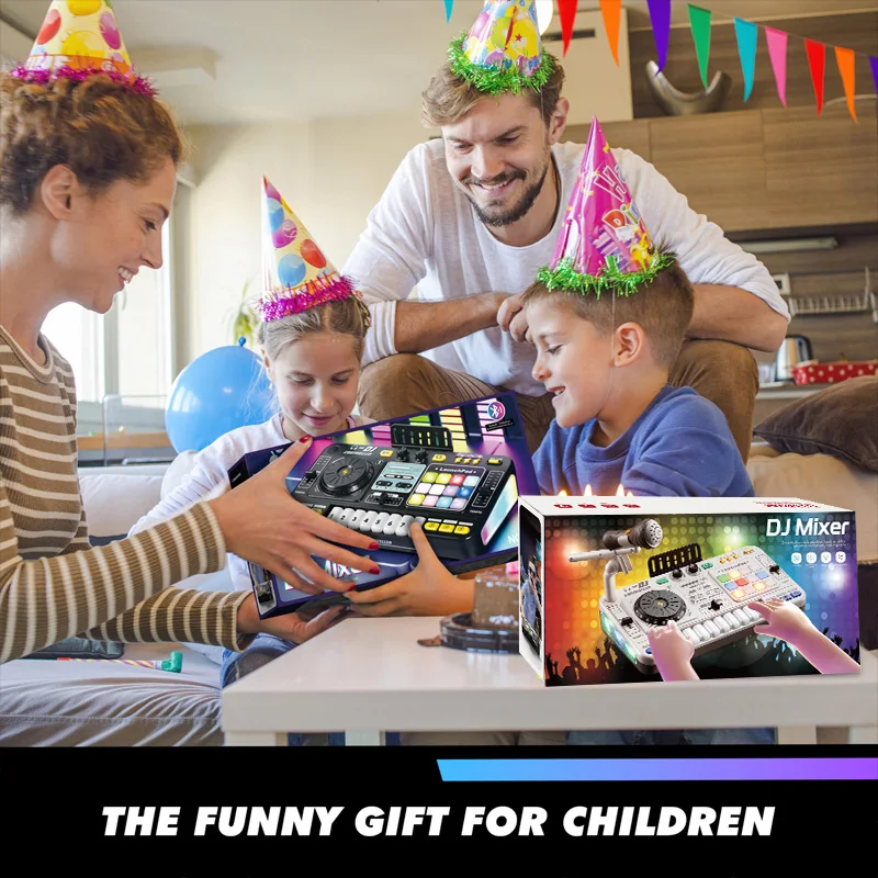어린이 시뮬레이션 DJ 믹서 컨트롤러 장난감 다기능 음악 효과 전자 학습 게임 어린이를위한 생일 선물