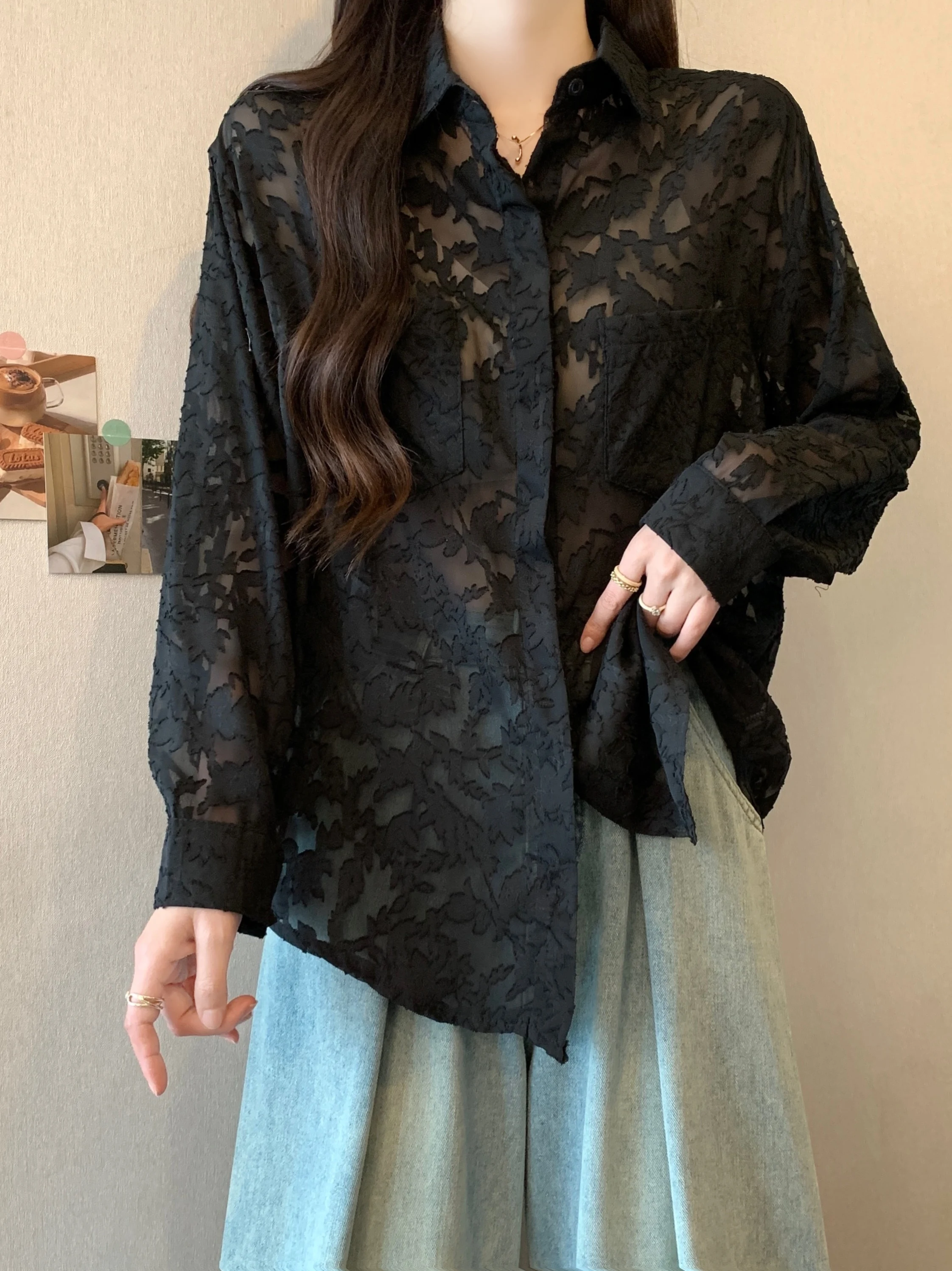 

Свободный тонкий солнцезащитный открытый кардиган большого размера, женский весенний дизайн больших размеров, кружевной ажурный цветок irt Jaet