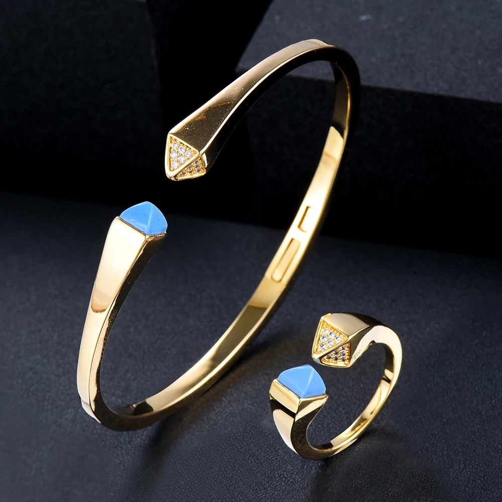 Siscathy Ethnic Fashion Luxury Zircon Jewelry Set For Women Female Exquisite Design Earrings Bangle Bracelets Rings Accessories