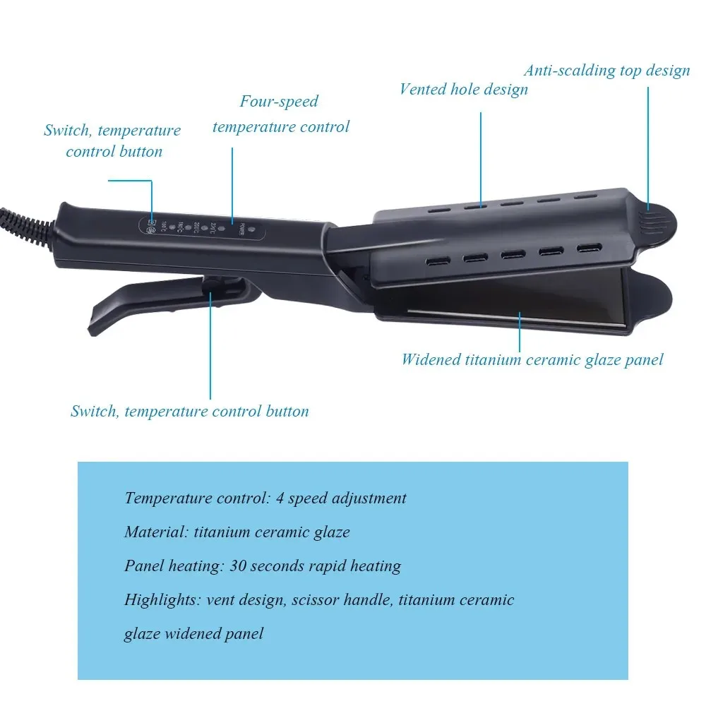 Professional Wide Plate Ionic Flat Iron Hair Straightener with Adjustable Temperature 4 Gear Settings Styling Tools