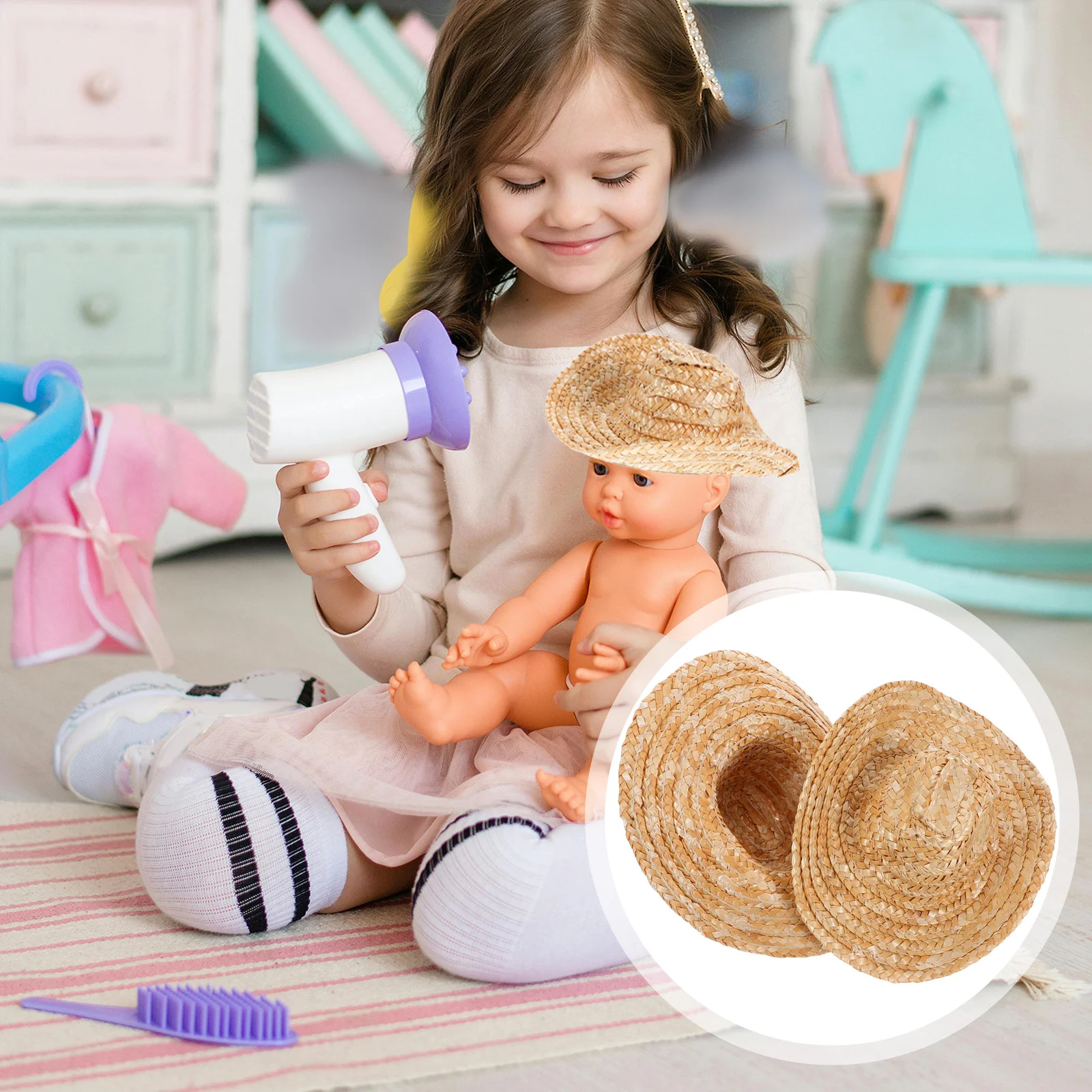 2Pcs Mini Straw Cowboy Hats Miniature Straw Hat Accessories for Crafts Props Decoration Mini Grass Hat