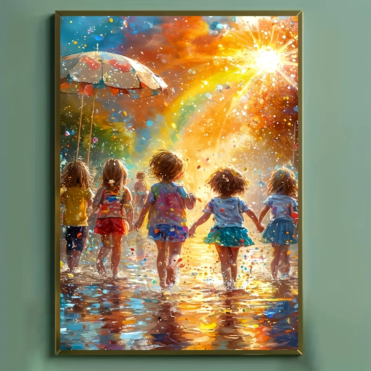 

Красочные мечты, беги между солнцем и дождливой цифровой картина маслом, сделай сам, домашний декор, художественные подарки, ручная роспись