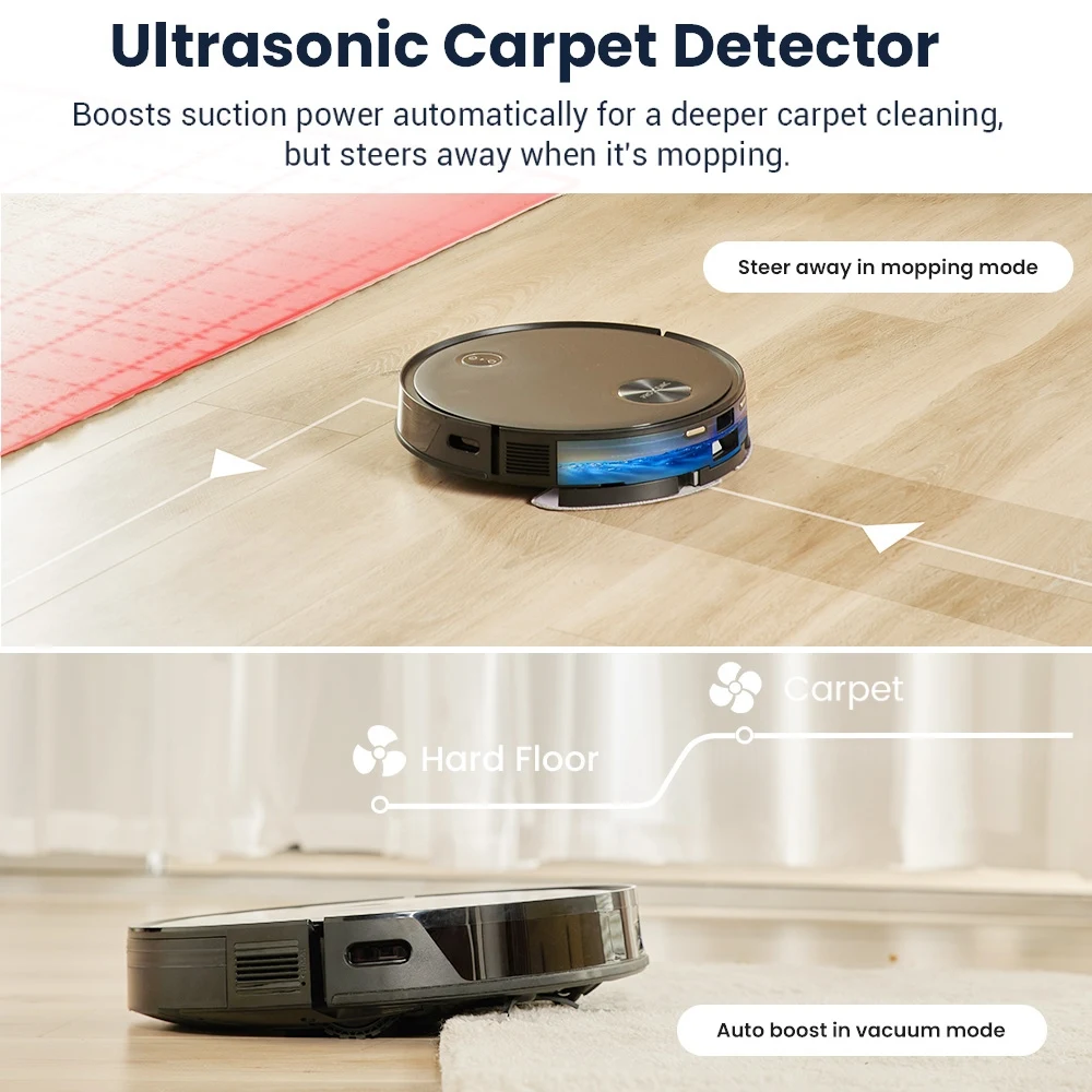 Proscenic V10 Robotic Vacuum Cleaner, Floor Mopping, 3000Pa Home Appliance 120Mins Runtime, Smart APP Control Deep Clean