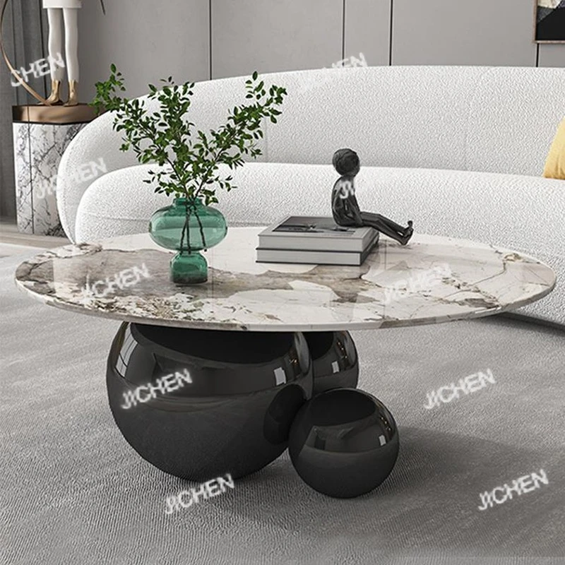 JC Designer Gold Black Center Base Table Living Room Furniture Stainless Steel Home Impact Space Marble Modern Coffee Table Roun