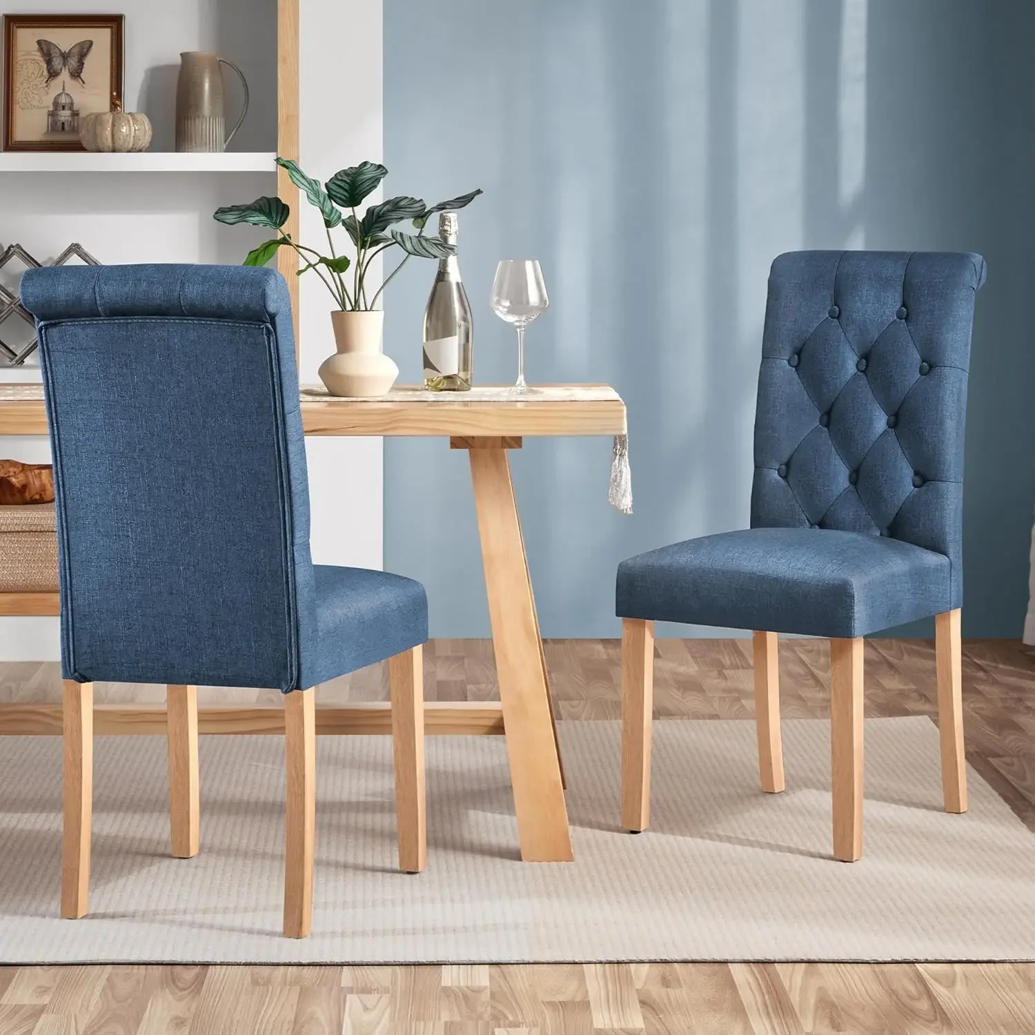 Dining Chairs Set of 4 Button Tufted Parsons Kitchen Chairs Upholstered Fabric Dining Room Chairs with Solid Wood Legs and Padde