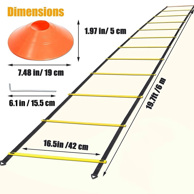 Sports Speed Agility Training Set 12 Disc Cones 4 Steel Stakes And Agility Ladder For Football Basketball Rugby Track