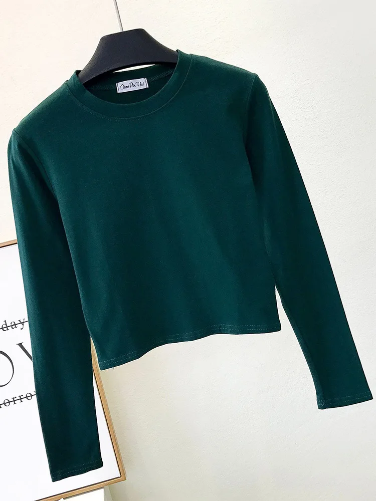 Sexy Black Cotton Women's Clothing O-Neck Long Sleeve Navel Autumn Base Women's Clothing Fashion Casual Ropa Mujer