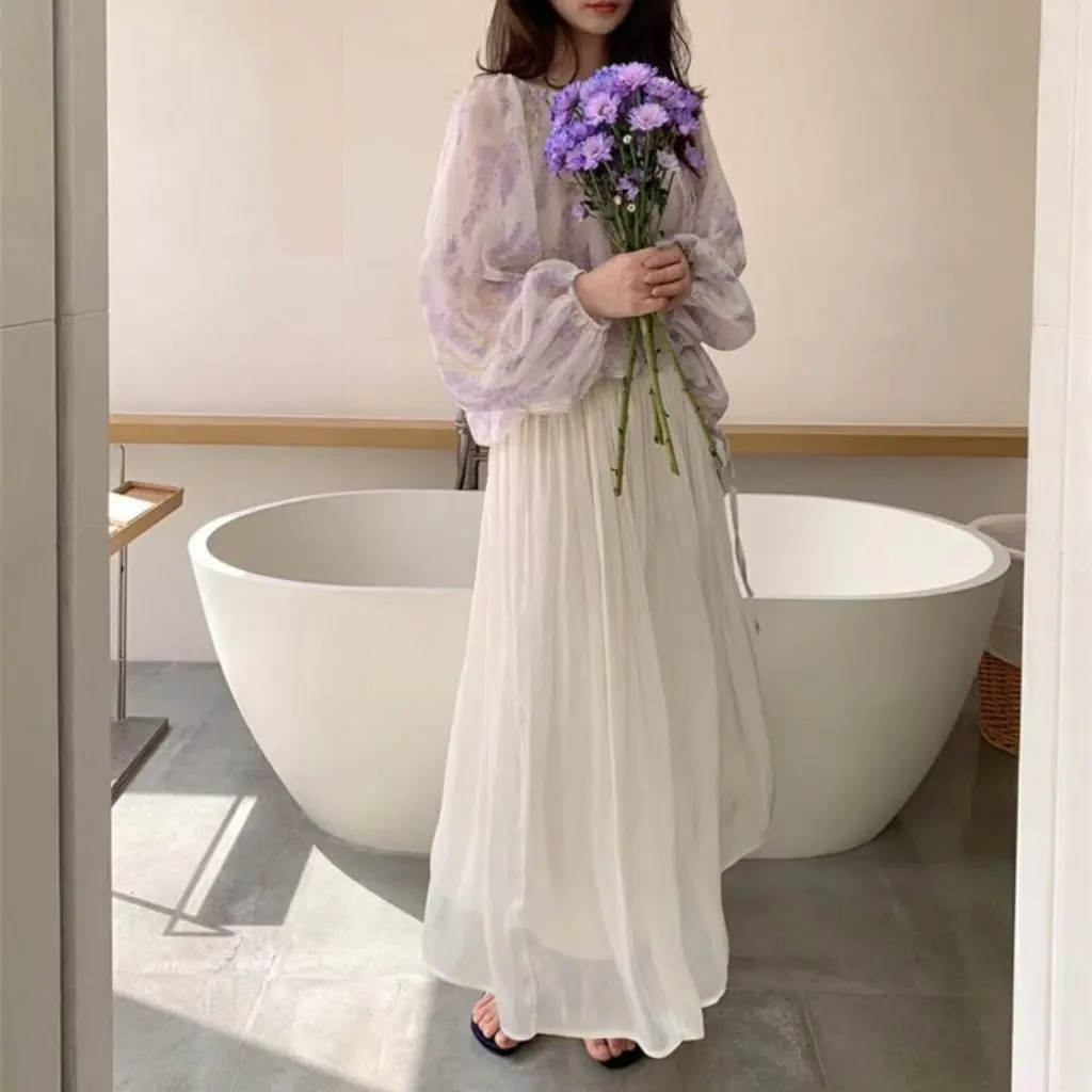 

Women's Pearlescent Mermaid Skirt Half-Length Willow Wrinkled Mesh Gauze Summer High-Grade Sense Streamer Selection