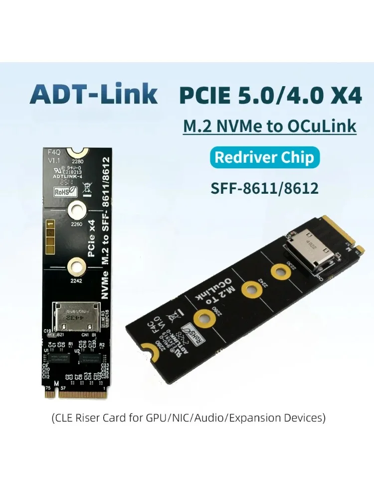 F4Q PCI-E 5.0 X4 – zewnętrzna karta graficzna EGPU, adapter M.2 NVMe na OCuLink SFF-8612 8611, żeński, z układem ReDriver, Gen5, Gen4, x4. — zdjęcie produktu 7