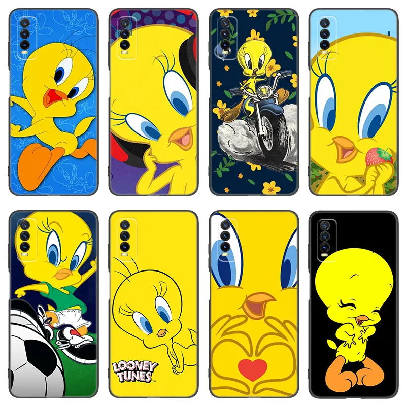 Cute Cartoon T-Tweeties Bird Black Phone Case For V27 V30 Pro V29e Y27 Y55 Y78 5G Y02S Y15S Y17S Y21S Y22S Y33S Y76S Y16 Y35 Y36