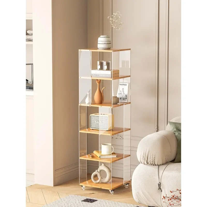 

Rotating bookshelf storage rack, floor to floor acrylic bookshelf, wall side living room, internet red display rack,