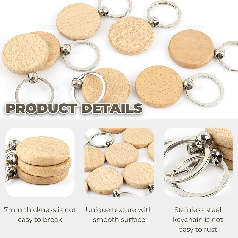 5Pcs Gift Wood Key Chain Wholesale Wood Keyrings