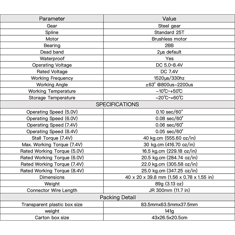 KINGMAX S40S 89g Waterproof Digital Standard Servo High Precision Steel Gears 40kg.cm Torque at 7.4V for RC Fixed Wing Scale Car