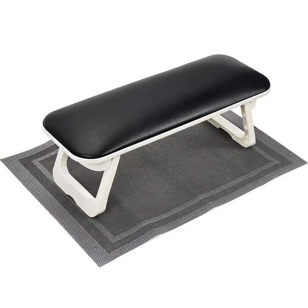 Foldable PU Leather Nail Arm Rest with Bonus Mat for Manicure Salon - Adjustable Height Hand Rest for Nail Techs
