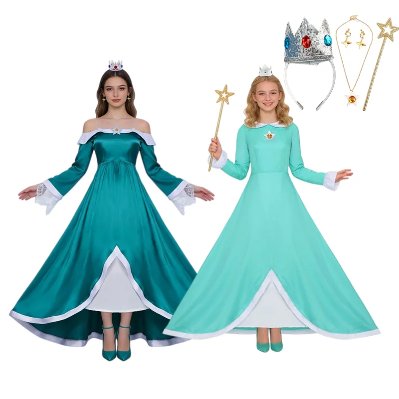 

Rosalina Dress Cosplay Adult Women Costume Fantasia Earrings Crown Magic Set Game Role Play Princess Skirts Halloween Costume