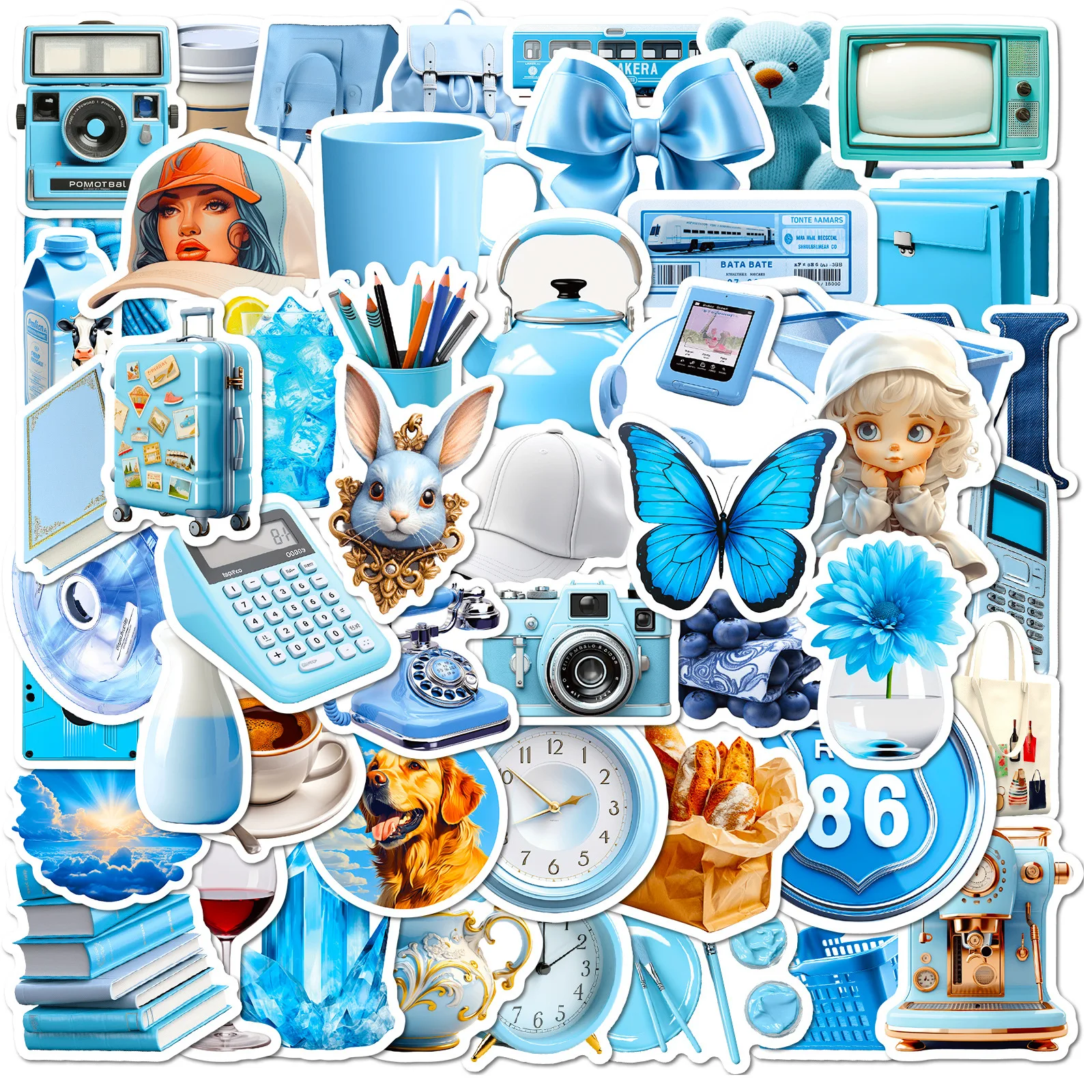 

50Pcs Blue Life Realistic Series Graffiti Stickers Suitable for Laptop Helmets Desktop Decoration DIY Stickers Toys Wholesale