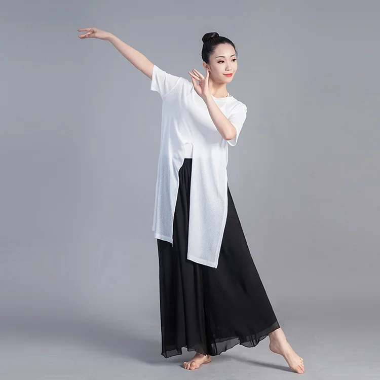 JUSTSAIYA-Calça solta de chiffon feminina, perna larga, prática de dança clássica, dança moderna, chinesa