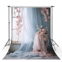 Mehofond Photography Backdrop Indoor Flower Curtain Decor for Pregnant Portrait Princess Birthday Party Background Photo Studio