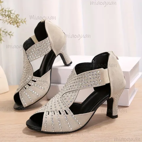 Женские сандалии-гладиаторы на блочном каблуке с вырезами, стразами и блестками, с открытым носком, модные, на скрытой платформе