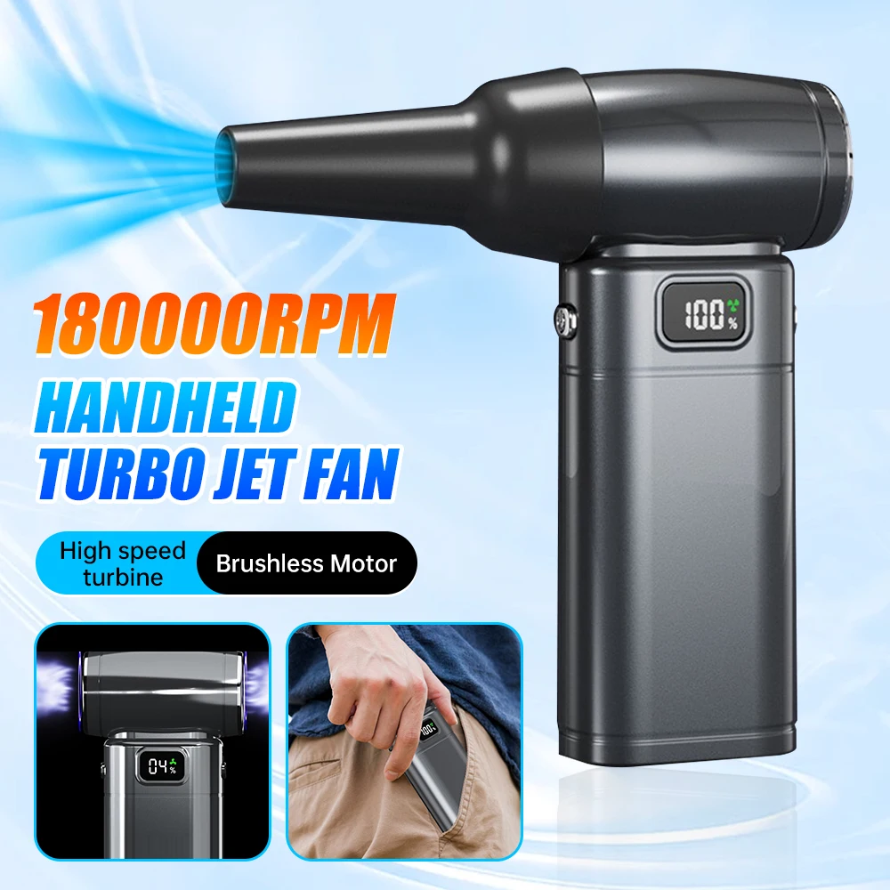 

Handheld Mini Turbo Jet Fan 180000RPM Powerful air Blower Compressed air Duster with 5 Speeds Rechargeable Super Jet Dry Blower