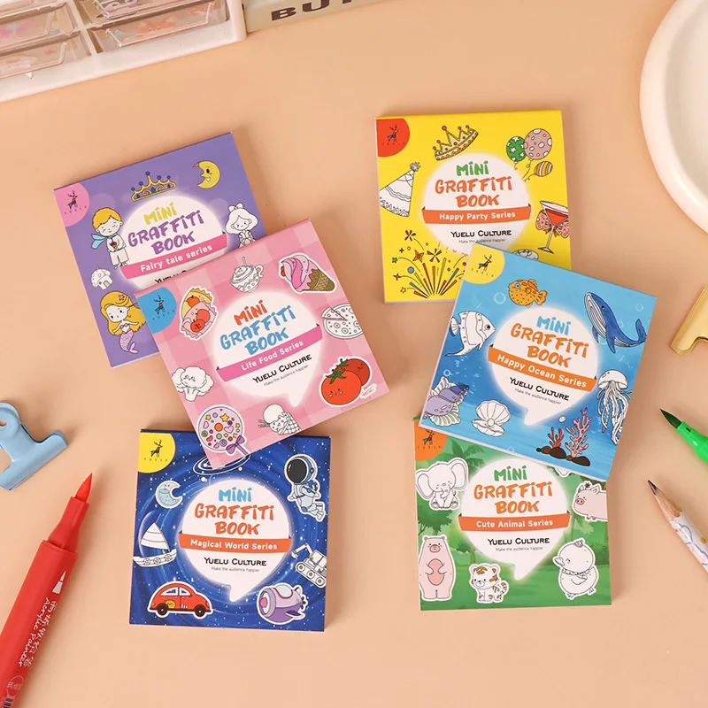 JCAC 50 Sheets/Book Cartoon Portable Mini Memo Doodle & Watercolor Coloring Book, Early Learning Drawing Pad