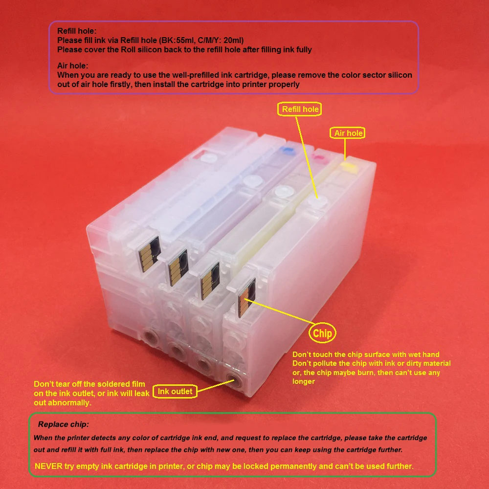 

4Color 952XL 953XL 954XL 955XL Refillable Ink Cartridge for HP Officejet Pro 7720 7730 7740 8210 8216 8702 8710 8715 8720 8725