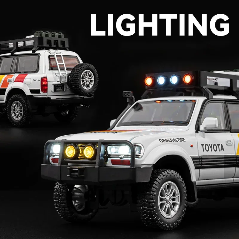 1:24 Toyota Land Cruiser LC80 SUV Legering Diecast Model Geluid En Licht Trek Speelgoed Decoratieve Trendy Ornamenten Voor Vriend Gift