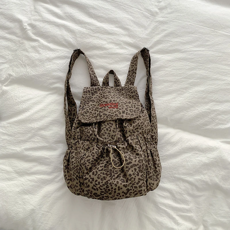 Leopard Print Drawstring Backpack Multi-purpose Bag Light Fabric Daily Travel School Rucksack Casual Large Shoulder Daypack