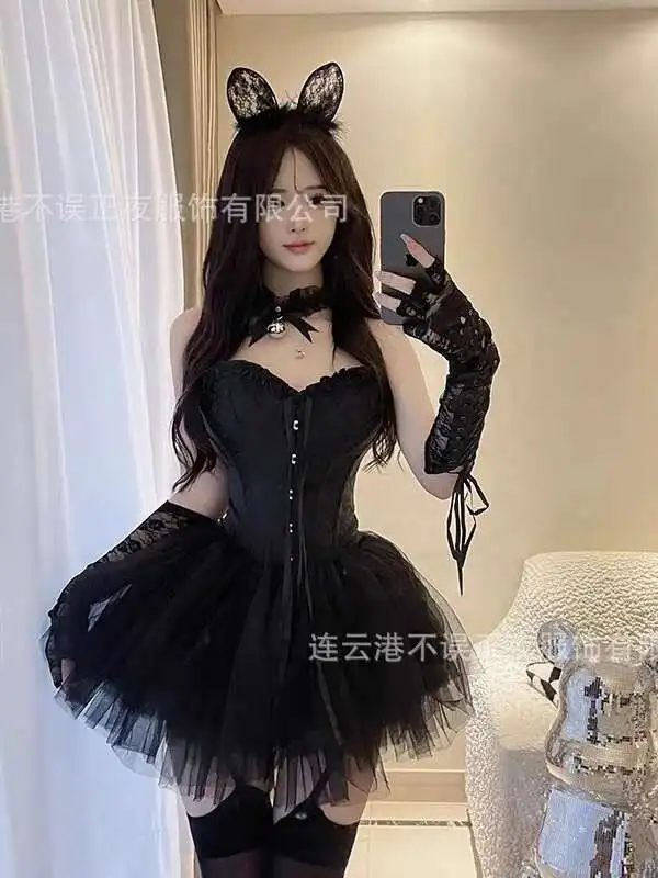 ウサギの女の子のためのセクシーなコスプレコスチューム,8ピース,小さな悪魔の天使のドレス,エレガント,ハロウィーン,夜のパーティー