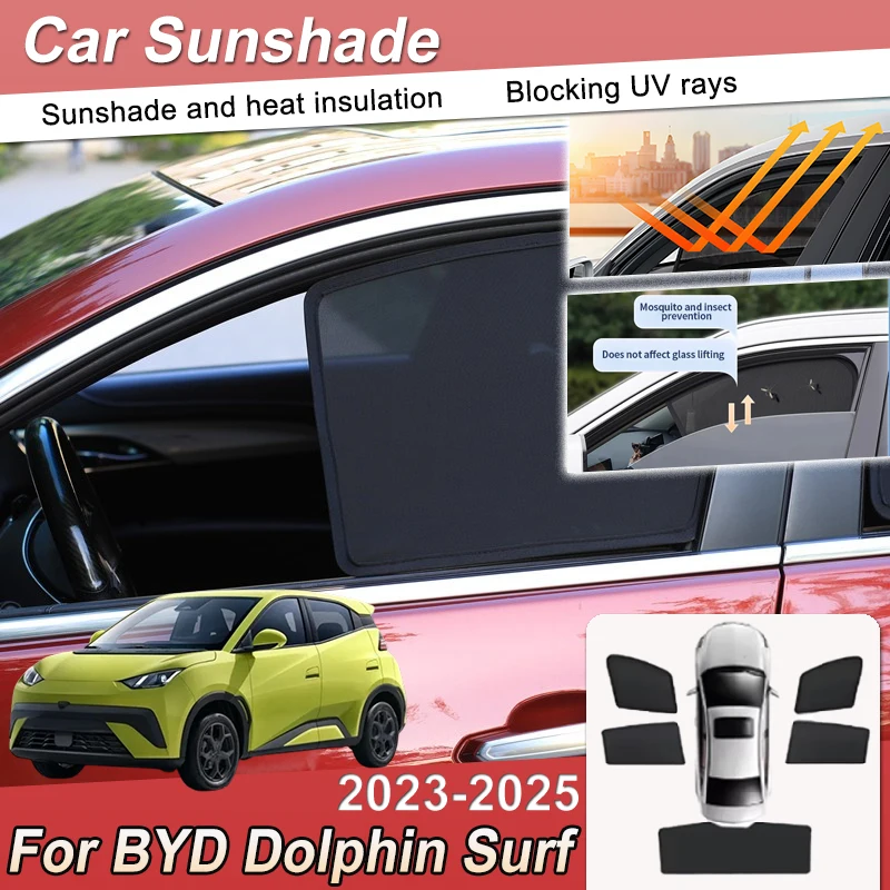 For BYD Dolphin Surf Mini Accessories 2023~2025 Car Mesh Sunshades Magnet Windows Cover Breathable Magnetic Privacy Sun Curtains